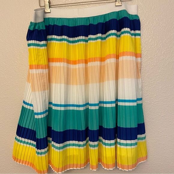 Merona Plus size color block stripe pleated Summer pull on skirt Blue yellow XXL - Picture 7 of 11